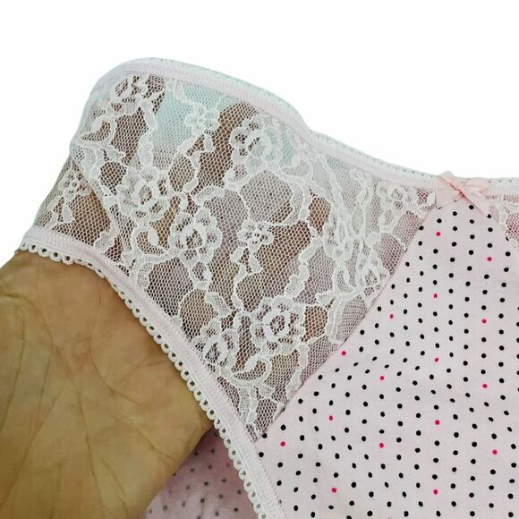 Victoria's Secret Panty Pale Pink Black Polka Dot Lace Inlay High Leg Brief Larg - Picture 2 of 6